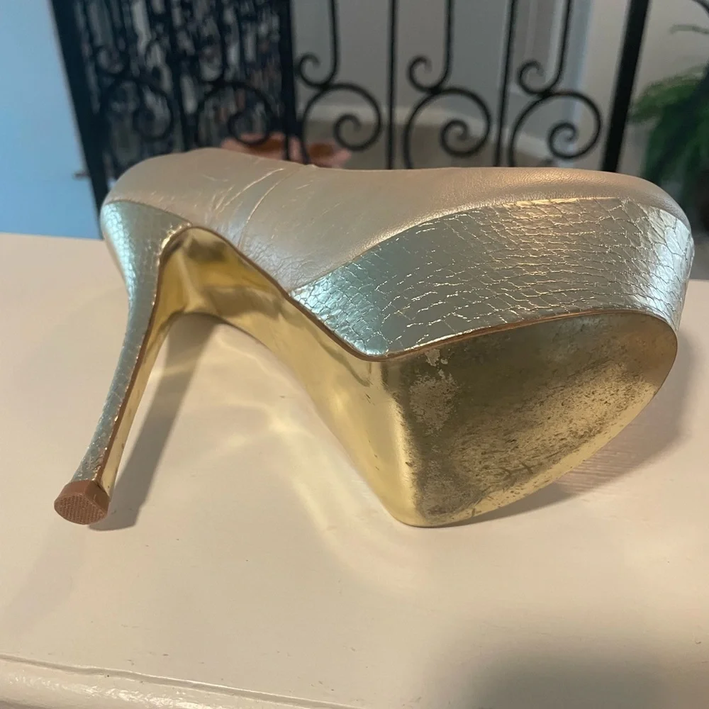 bebe Metallic Gold Platform Pumps - Nadine - Picture 8 of 11